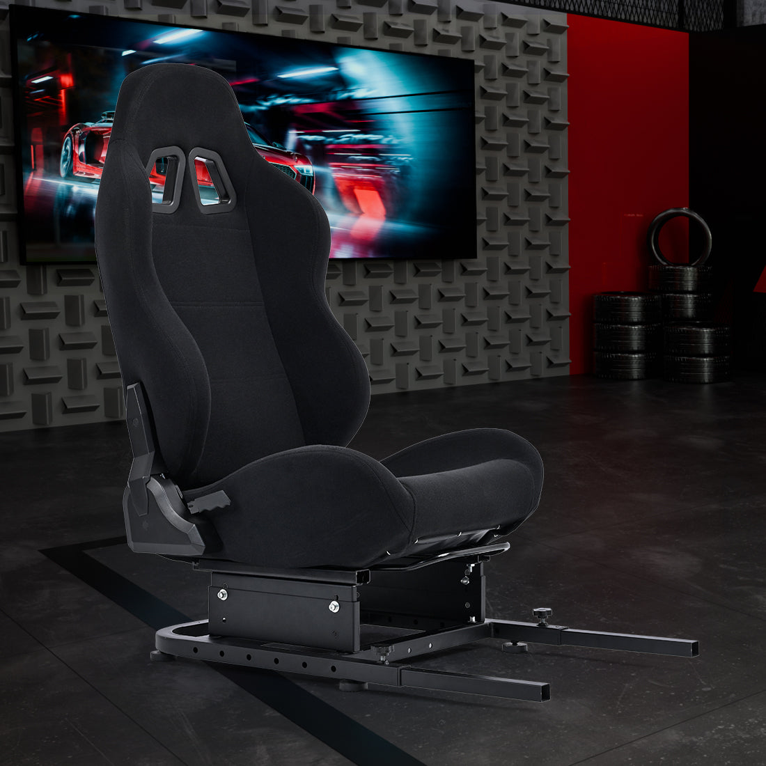 Zootopo Racing Simulator Cockpit with Black Seat, for Steering Wheel Stands, Double Locking Slides Cloth Breathable Gaming Seat,Add-On Stand