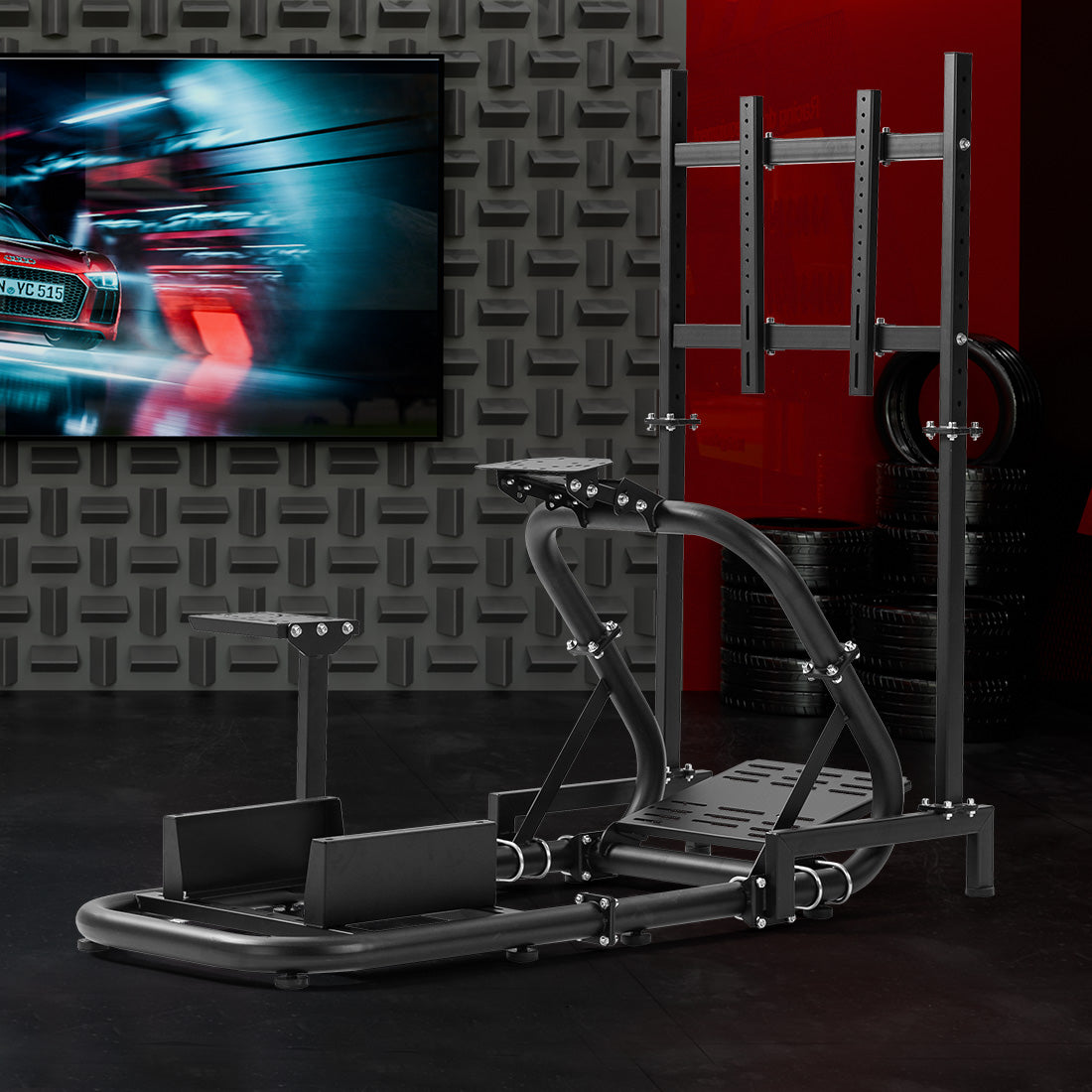 Zootopo Professional Racing Simulator Cockpit with Monitor Stand, Fit for Logitech G920/Thrustmaster/Moza, Streamlined Dual-arm Design, No Wheel, Pedals, Handbrake, Seat,and Monitor