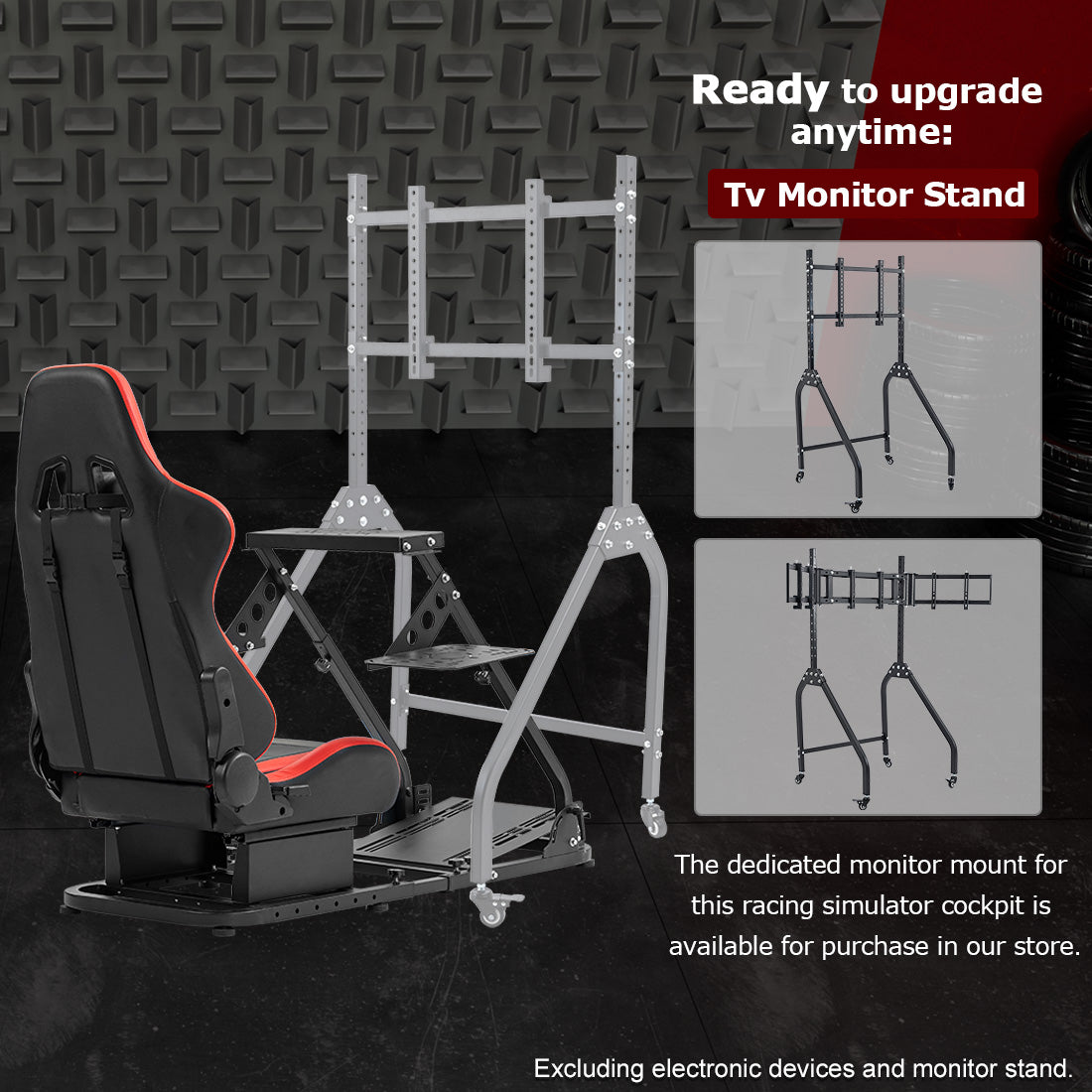 Zootopo Flight Simulator Cockpit with Red Seat Fit for Fanatec/Moza/Logitech X52 PRO/THRUSTMASTER A10,T.16000M FCS Adjustable Versatile,No Joystick,Handbrake,Shifter,Pedals,Steering Wheel,TV Mount