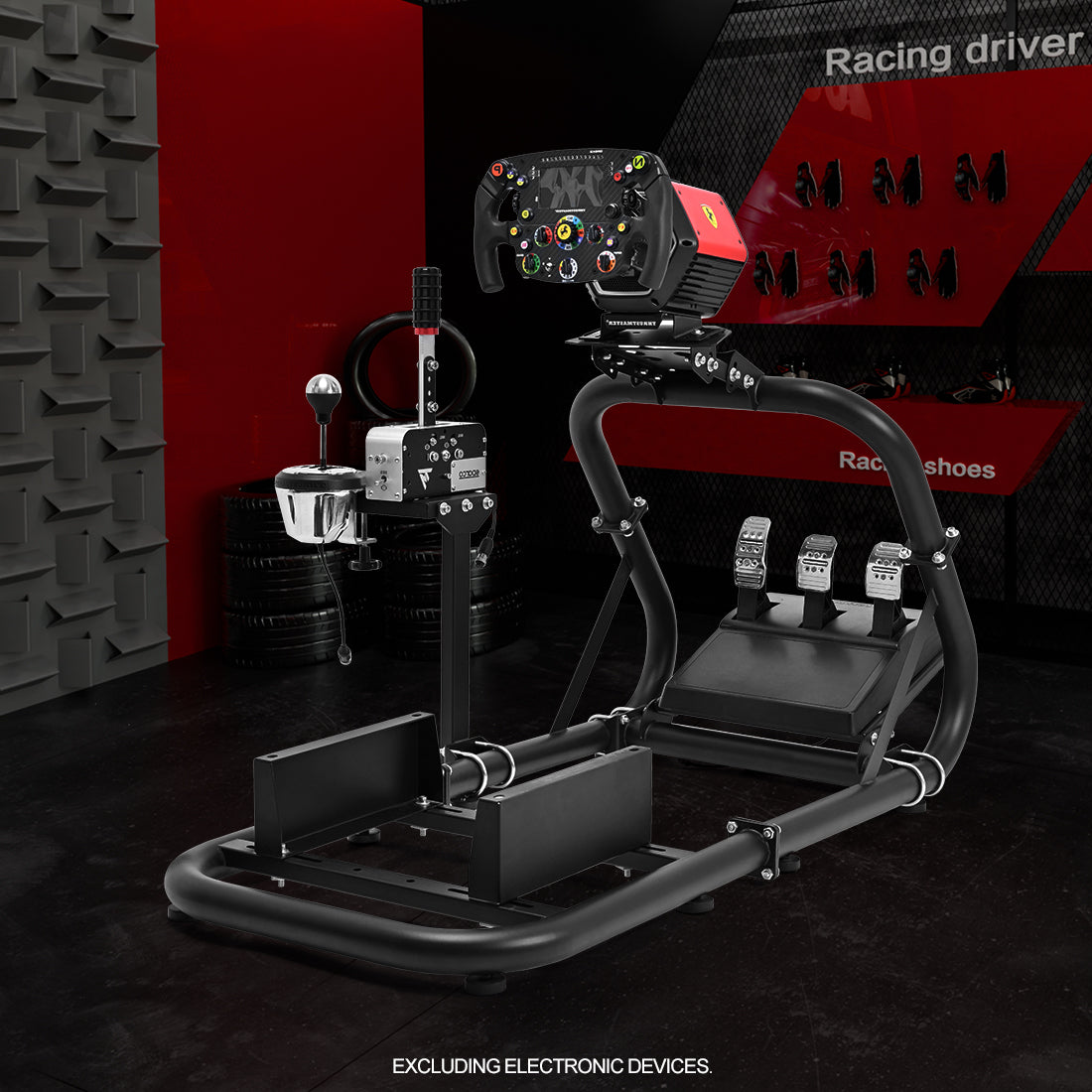 Zootopo Professional Racing Simulator Cockpit Frame Large Round Tube, Fit for Logitech G920/Thrustmaster/Moza, Streamlined Dual-arm Design, No Wheel, Pedals, Handbrake, Seat and Monitor Stand