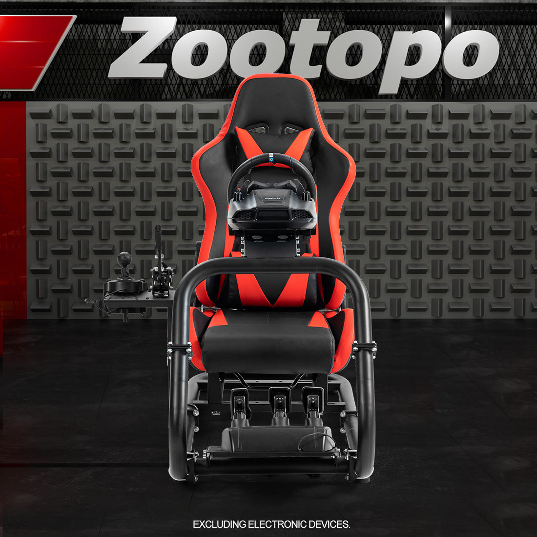 Zootopo Professional Racing Simulator Cockpit Frame with Red Seat, Fit for Logitech G920/Thrustmaster/Moza, Streamlined Dual-arm Design, No Wheel, Pedals, Handbrake and Monitor Stand