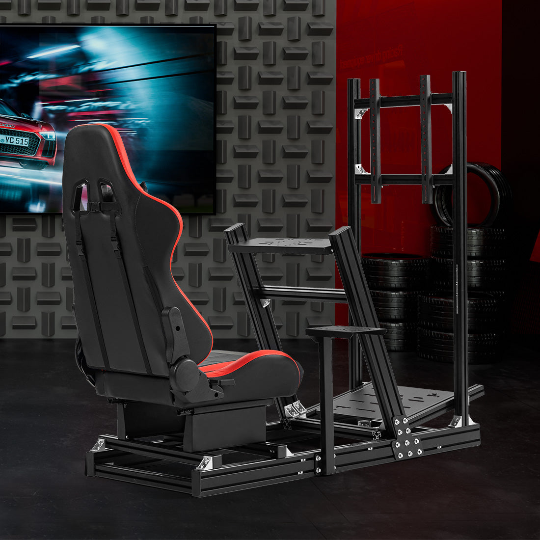 Zootopo 8040 Aluminum Profile Racing Simulaor Cockpit with Red Seat & Monitor Frame Fit for Logitech/Thrustmaster/Fanatec G920,G923&T80 Professional,F1 Trunk,No Handbrake,Pedals,Steering Wheel