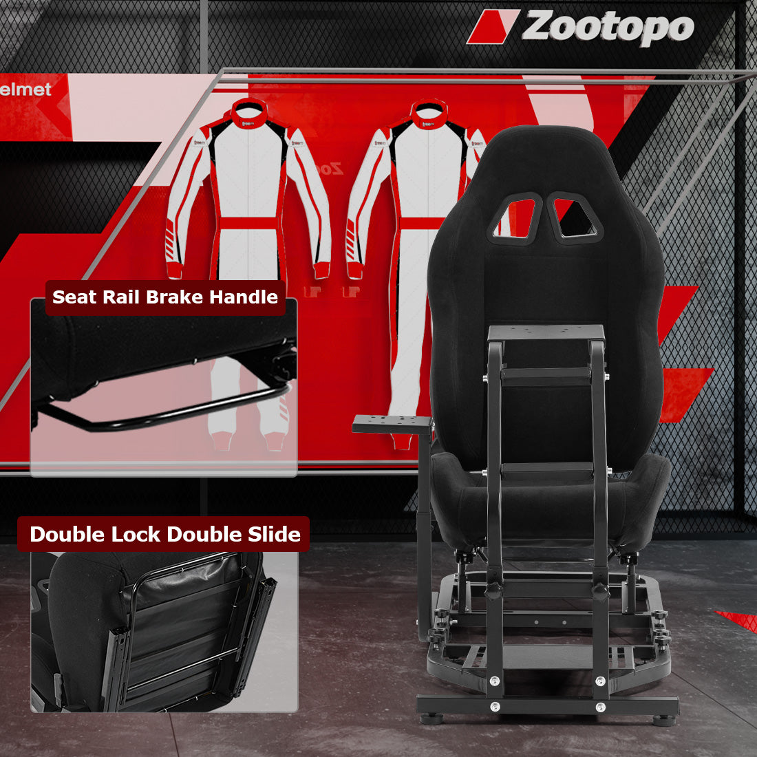 Zootopo Adjustable Racing Sim Cockpit with Red Seat Unobstructed Design for Both Legs Fit for Logitech/Thrustmaster G29 G923 G25 T80 T150 Racing Wheel Cockpit Not Include Steering Wheel,Pedals,Handbrake
