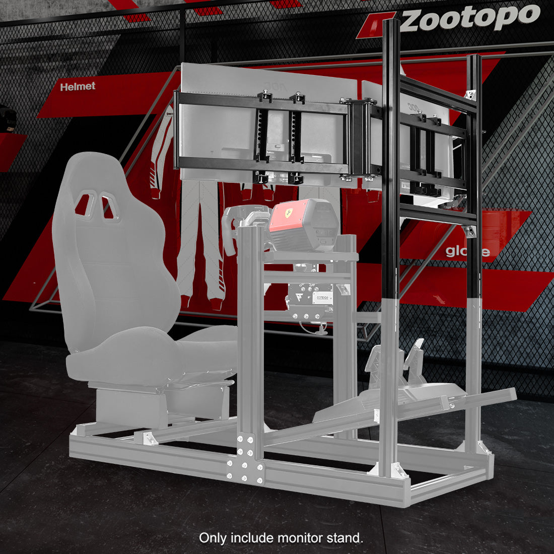 Zootopo 4040 Aluminum Profile Triple Monitor Stand for Racing Simulator Cockpit Compatible with 27-32 Inch Display 3 Screens TV Mount,Adjustable Height Width,No Steering Wheel,Shift Lever,Pedals,TV,Seat and Cockpit