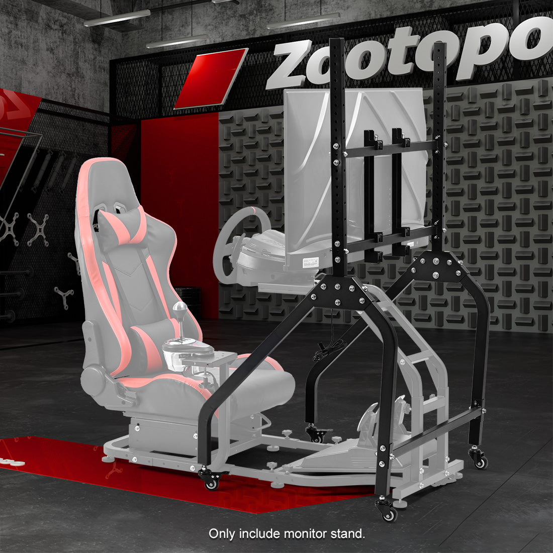 Zootopo Single Monitor Stand with Locking Casters Premium Adjustable Mount for Racing Simulator,Featuring Full Motion Control for 27-65 inch Monitors,Immersive Viewing Experience