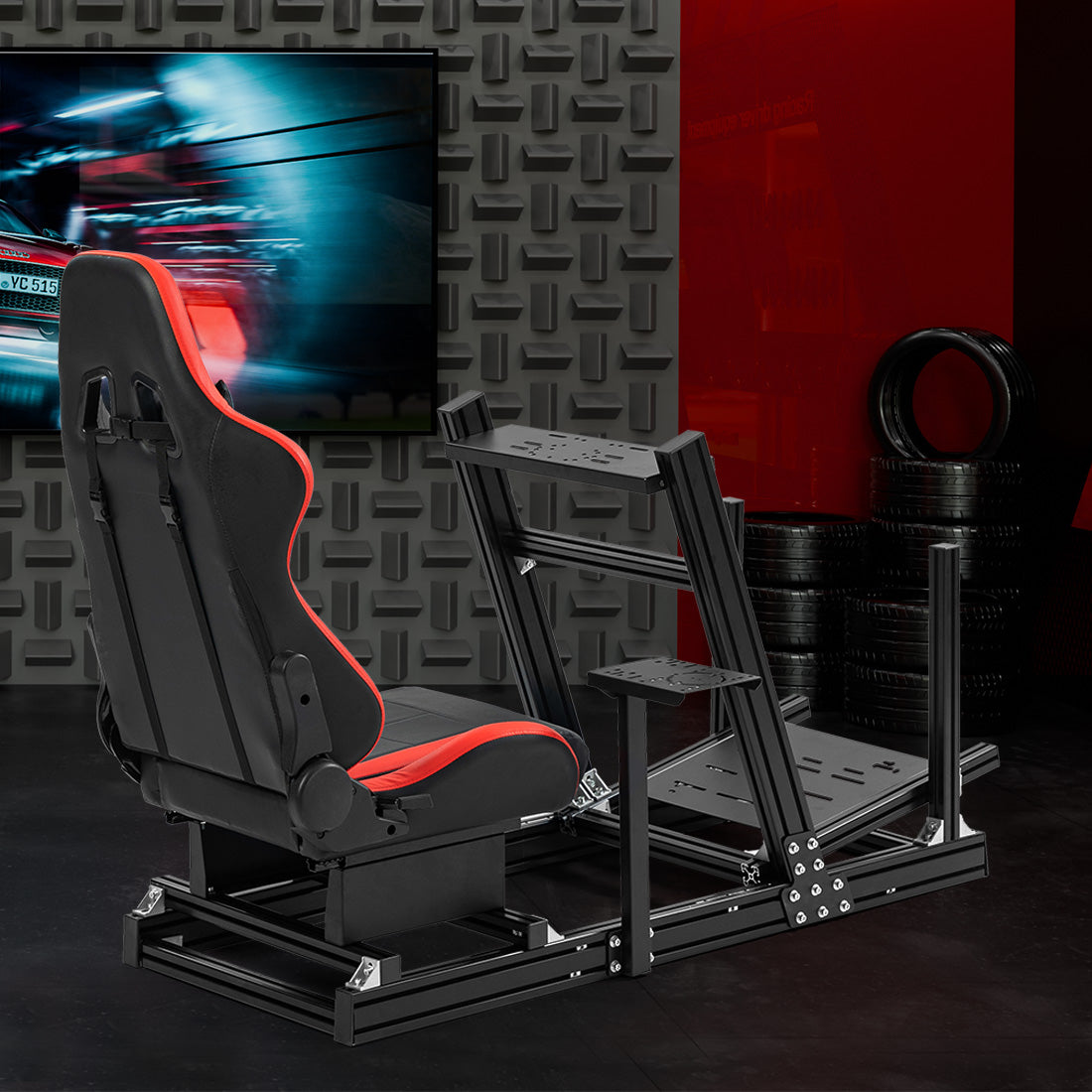 Zootopo 8040 Aluminum Profile Racing Simulaor Cockpit Simulator with Red Seat Fit for Logitech/Thrustmaster/Fanatec/Moza G920,G923 Professional&Expandability,F1 Truck,No Handbrake,Pedals,Steering Wheel