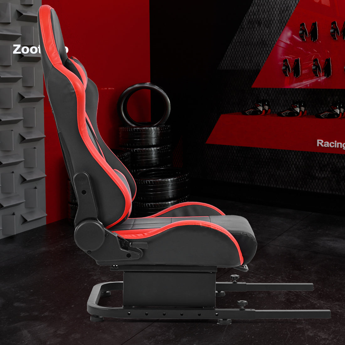 Zootopo Rear Seat Bottom Brackets of 30mm Square Tube Racing Simlator Cockpit with Red Seat, DIY Upgraded Racing Seat Gaming Steering Wheel Stand Thickened Steel Adjustable