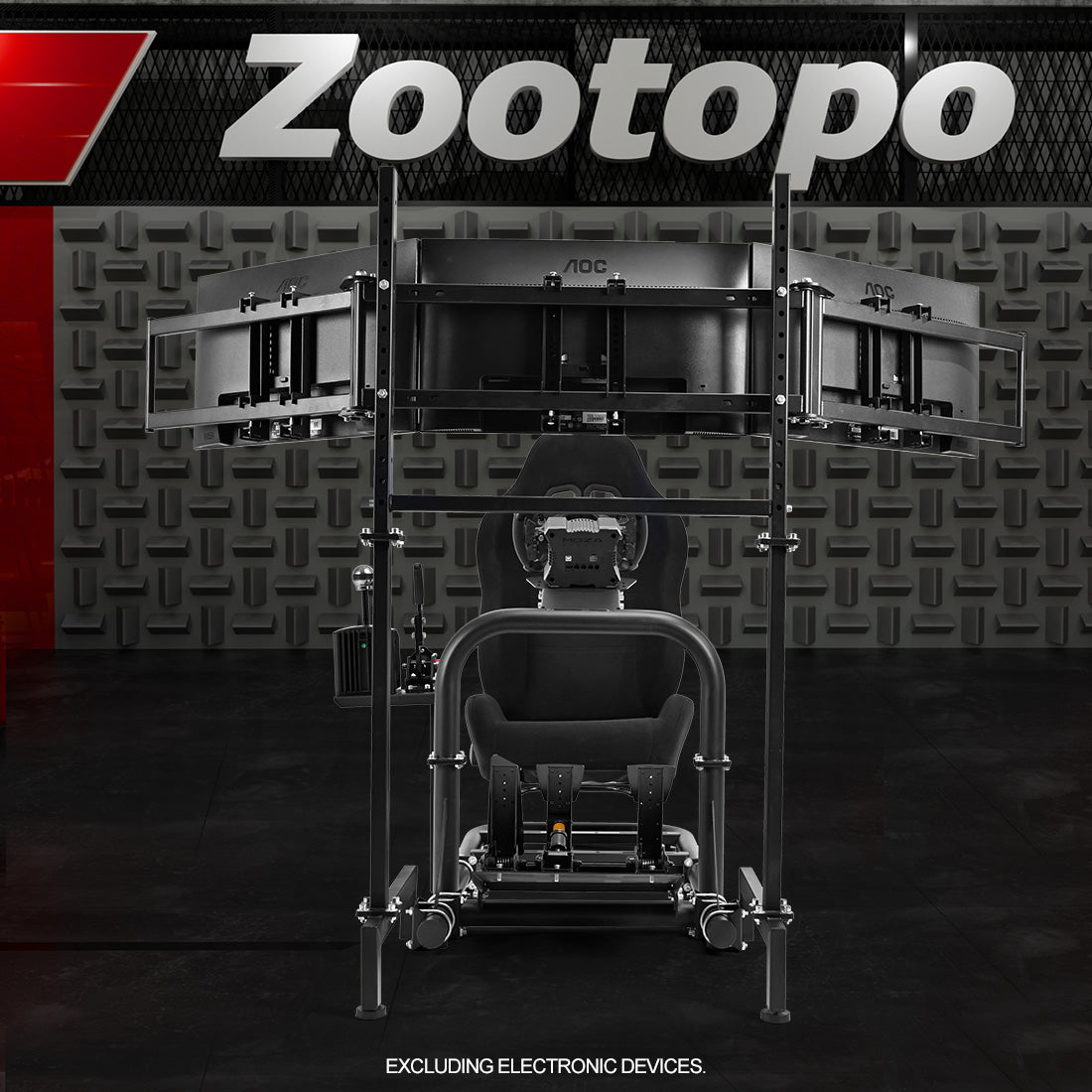 Zootopo Racing Sim Cockpit with Triple Monitor Mount and Seat Fits for Logitech/Thrustmaster/Fanatec/Moza G29 G920 G923 CSL-DD T248 Wheel Shifter Pedals TV NOT Included