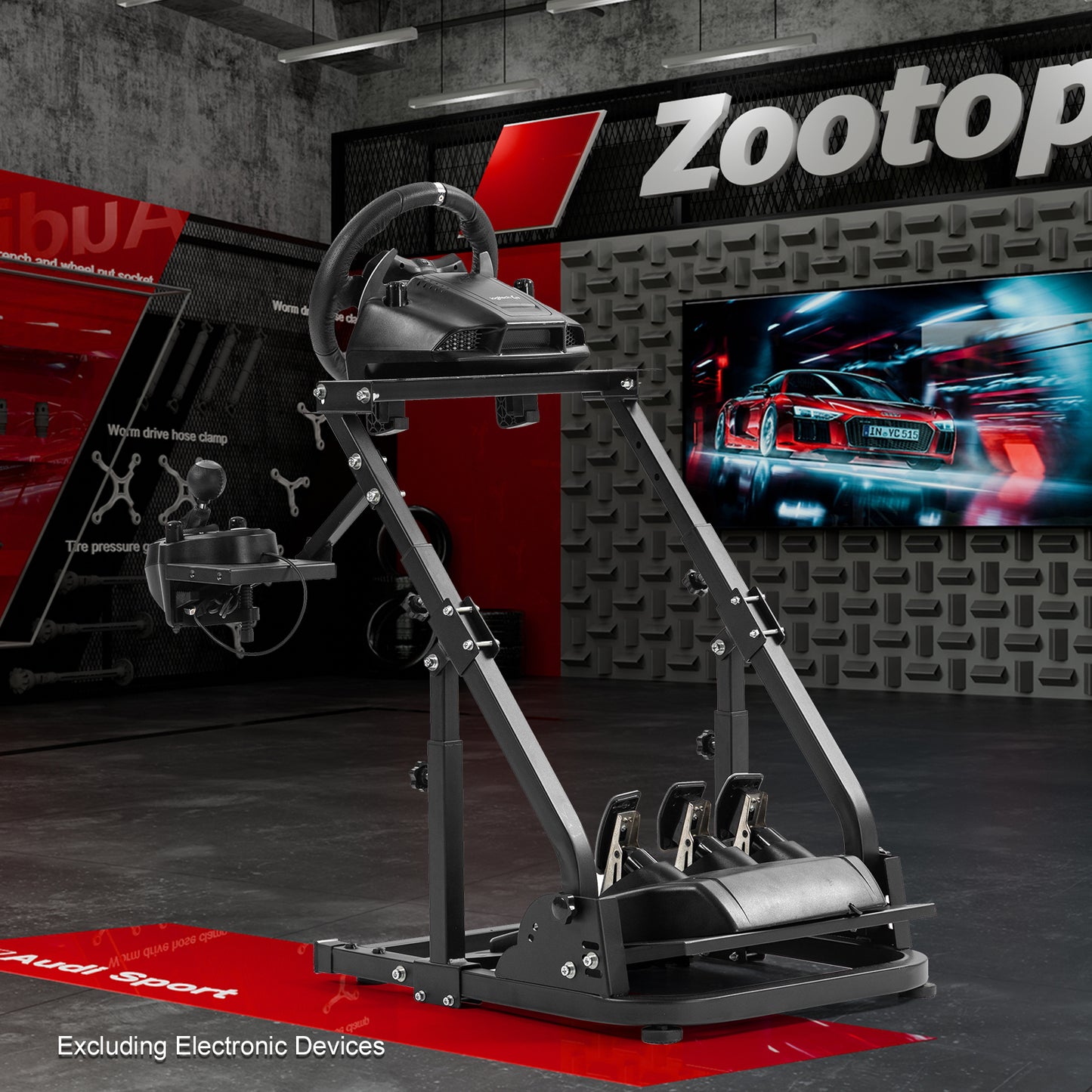 Zootopo G923 Racing Steering Wheel Stand with Reinforcement Bar Fit for Logitech Thrustmaster G27,G29,G920 T300RS,T80,T150 Driving Simulator Stand, Not Include Steering Wheel,Pedals,Handbrake