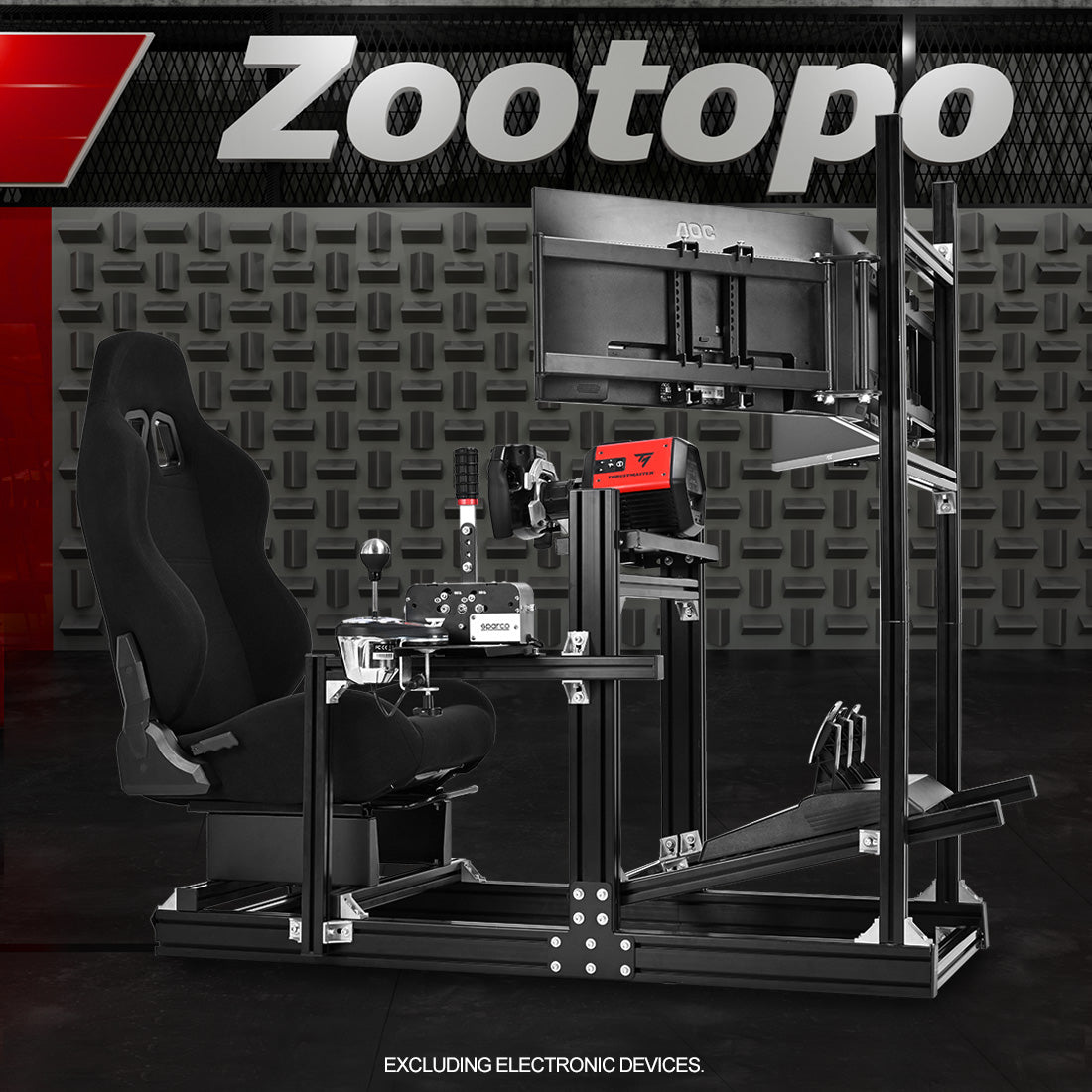 Zootopo 8040 Aluminum Profile Racing Sim Cockpit with Triple Monitor Stand Fit Logitech G923 G920, Adjuatable Gaming Simulator Cockpit with Black Seat Not Include Steering Wheel,Pedals,Handbrake