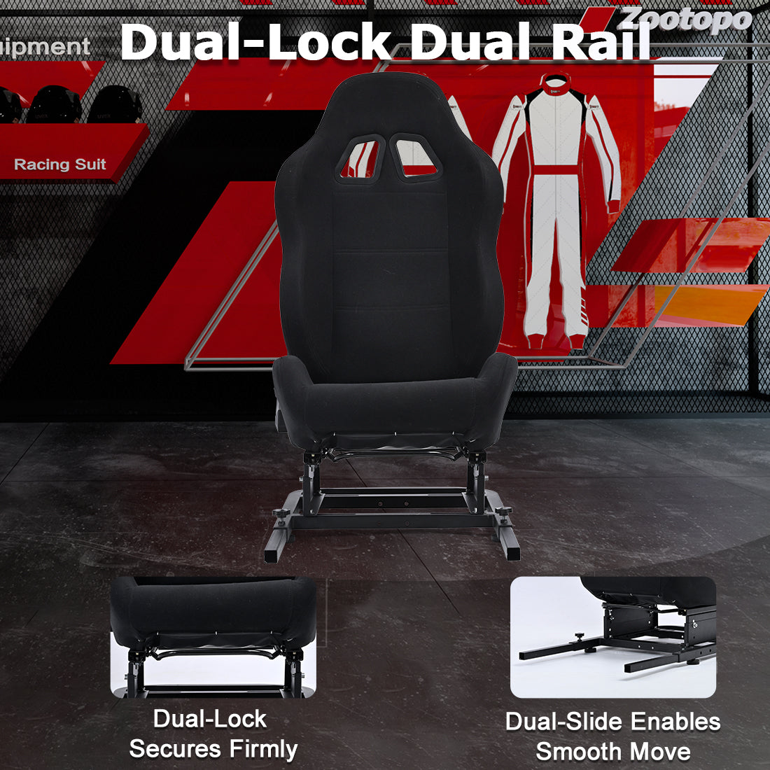 Zootopo Racing Simulator Cockpit with Black Seat, for Steering Wheel Stands, Double Locking Slides Cloth Breathable Gaming Seat,Add-On Stand