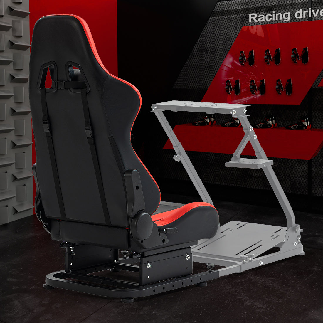 Zootopo Racing Seat Stand, Modern Style, Red and Black, Faux Leather, Ergonomic, Gaming Chair Stand, Racing Game, Adult, Indoor Use