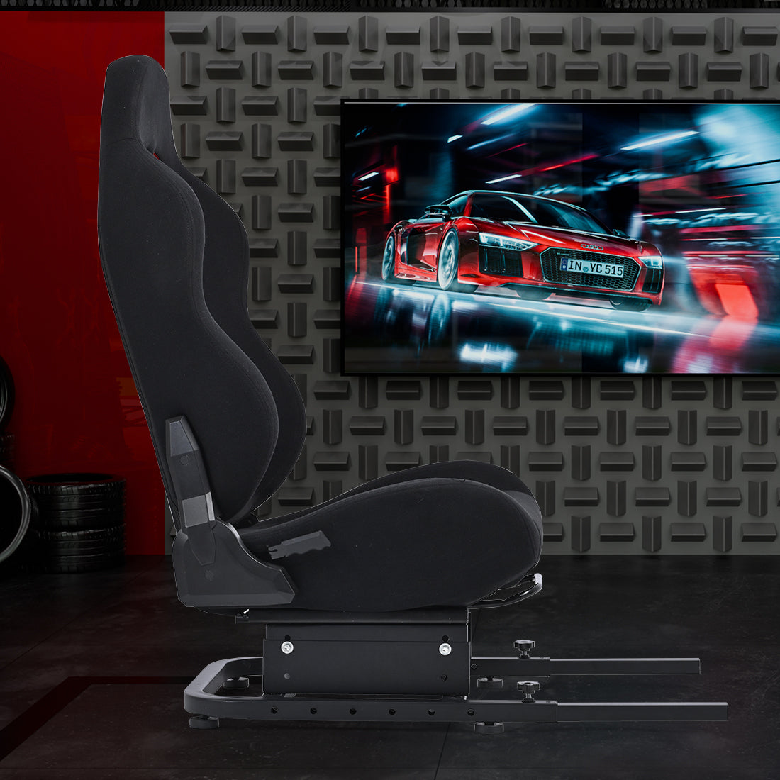 Zootopo Racing Simulator Cockpit with Black Seat, for Steering Wheel Stands, Double Locking Slides Cloth Breathable Gaming Seat,Add-On Stand