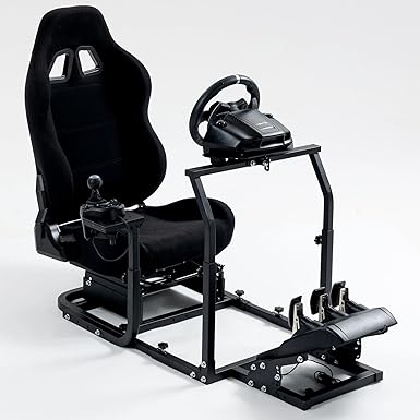 Hottoby Racing Simulator Cockpit with Black Seat Stability Upgrade Multi-level Adjustment Fit for Logitech,Thrustmaster G29,G920,G923,No Handbrake,Pedals,Steering Wheel