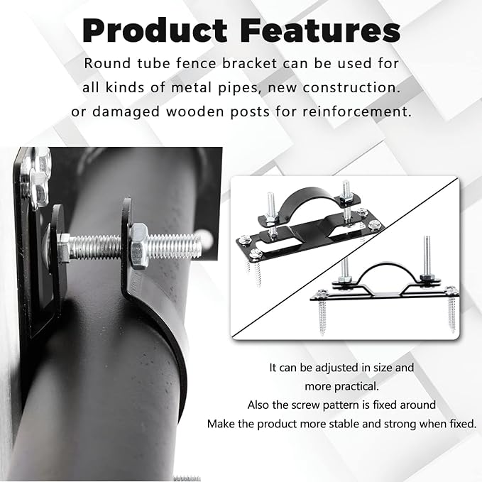 Hottoby 60MM 2-3/8" Fence Brackets for 2 by 4-inch Wood/Metal/Electrophoretic Paint Fence Post Bracket, Include All Parts (12 PCS)