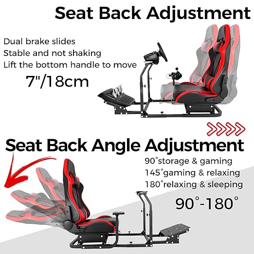 Hottoby Racing Simulator Cockpit with Red Seat Stability Upgrade Multi-level Adjustment Fits for Logitech/Thrustmaster G29,G920,G923 Gaming Steering Wheel Stand,No Handbrake,Pedals,Steering Wheel