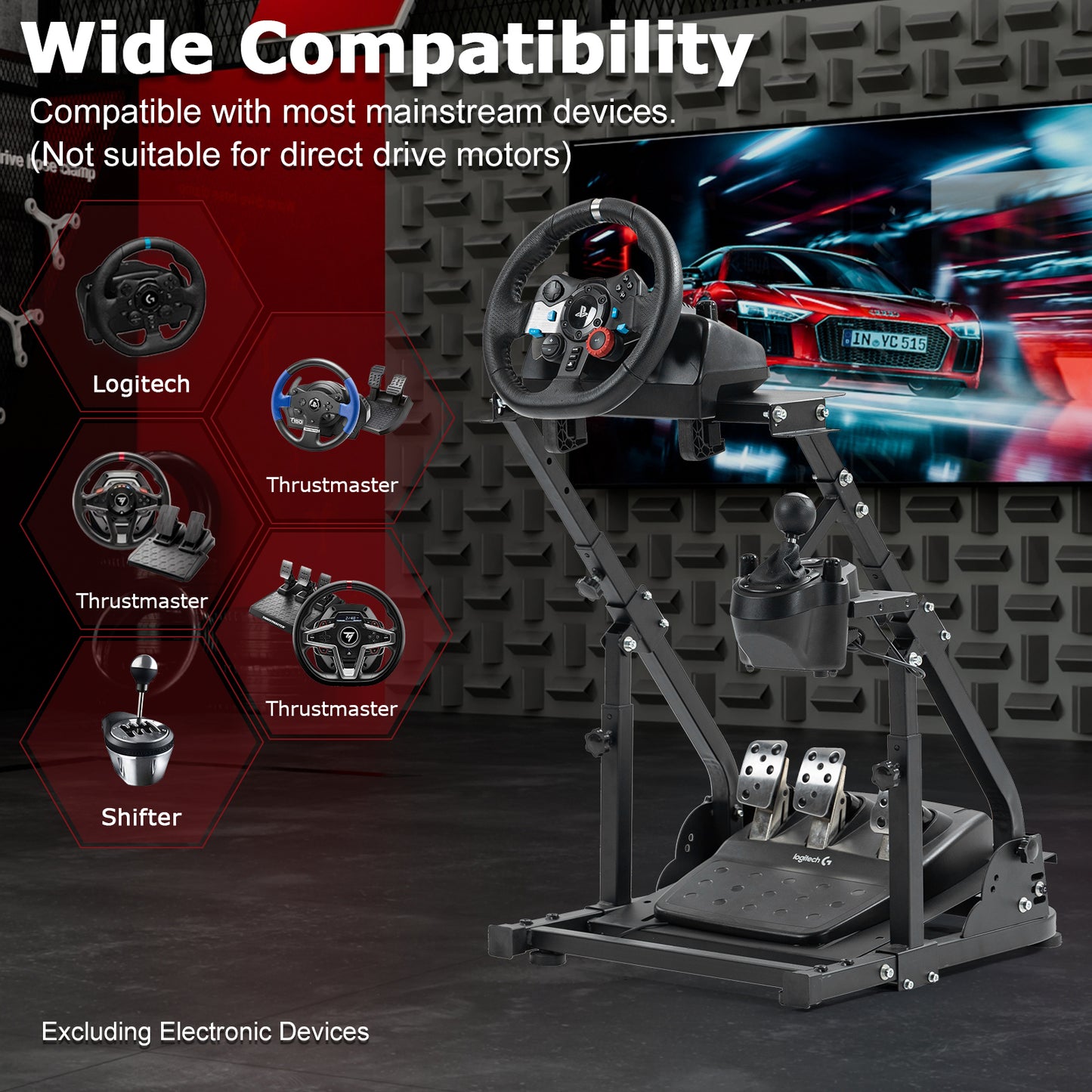 Zootopo G923 Racing Steering Wheel Stand with Reinforcement Bar Fit for Logitech Thrustmaster G27,G29,G920 T300RS,T80,T150 Driving Simulator Stand, Not Include Steering Wheel,Pedals,Handbrake
