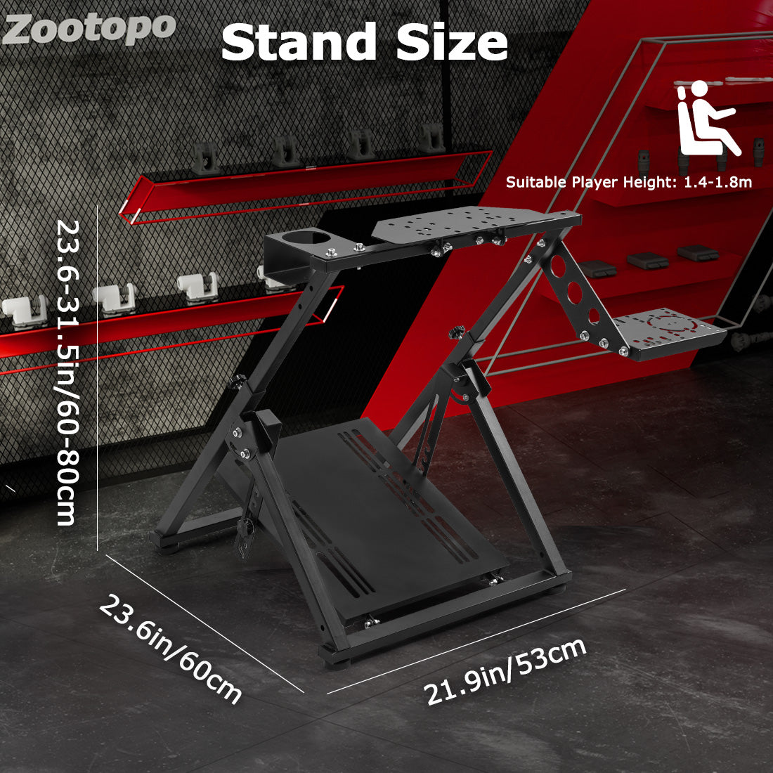 Zootopo Foldable Racing Wheel Stand Adjustable Sim Racing Cockpit Compatible with Logitech/ Thrustmaster/Fanatec/PXN/Moza R5 R9 G29 G920 G923 T248 T300RS GT T500 Sturdy Gaming Stand,Space-Saving Design , Wheel and Pedals Not Included