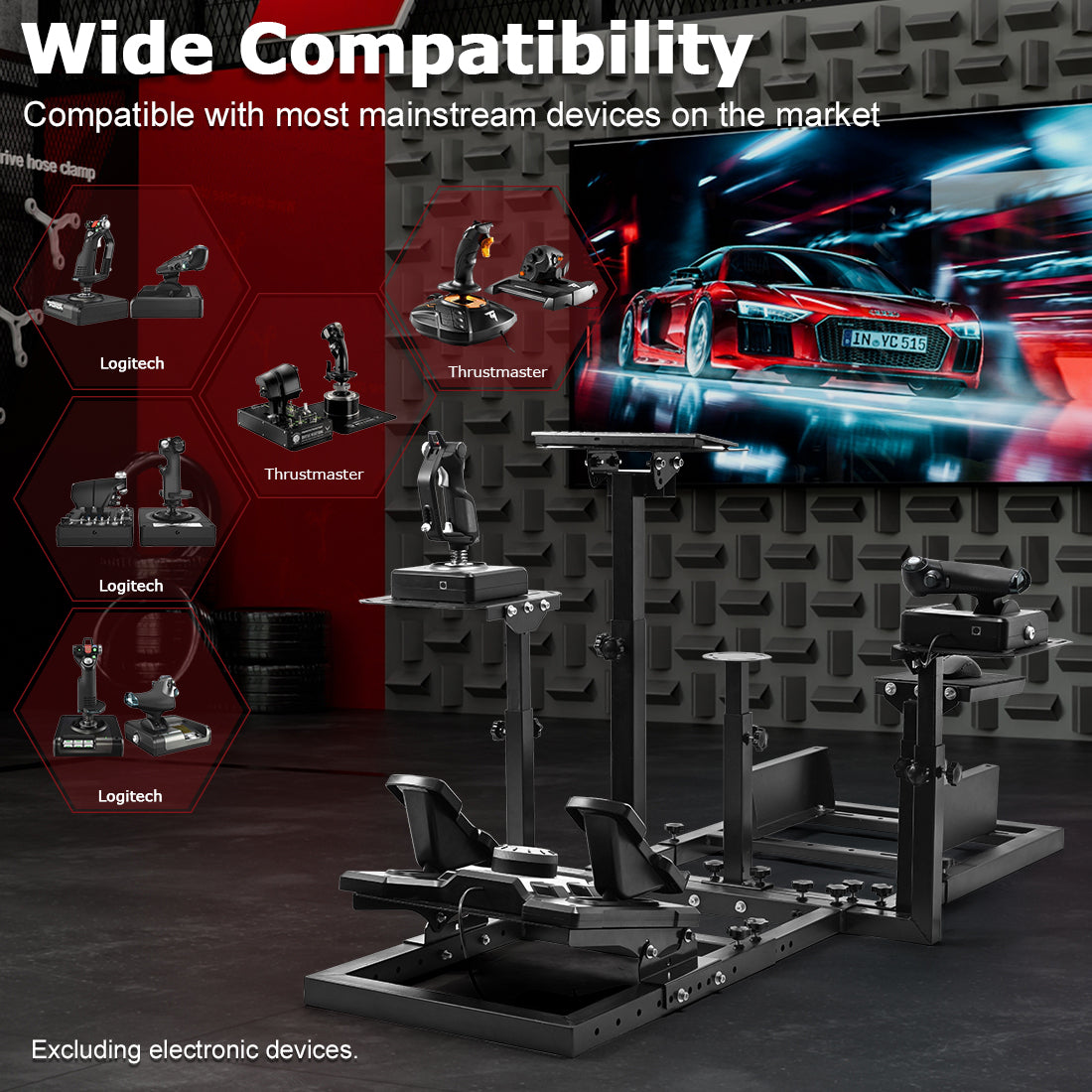 Zootopo Flight Simulator Cockpit Multi-Purpose Kit, compatible with HOTAS Warthog, G Saitek, Logitech G920 G923 T80 T150 and other models, without steering wheel mounts, foot pedals, hand brakes, throttles, joysticks and seats.