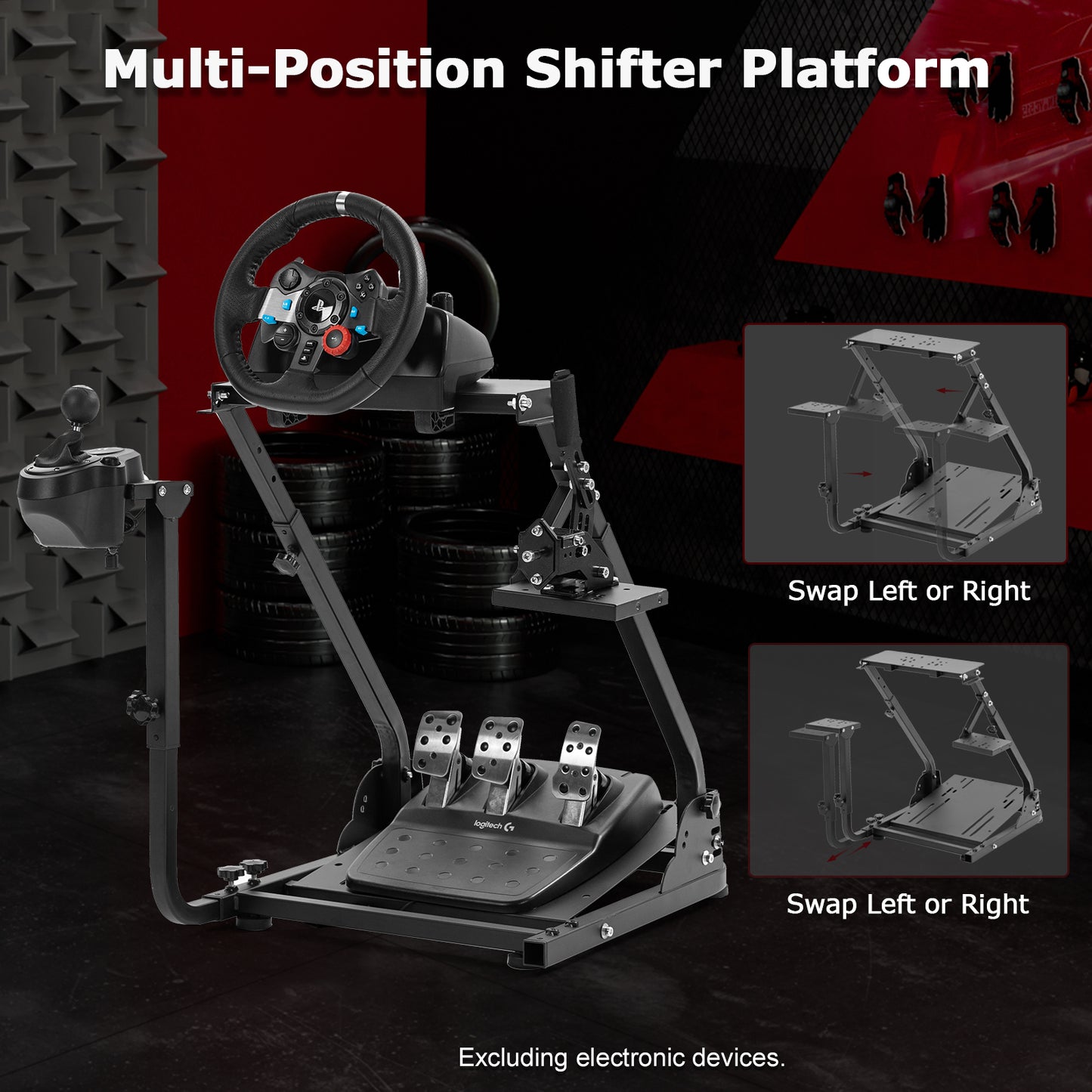 Zootopo Racing Steering Wheel Stand, Foldable Dual Shift Levers, Fit for Logitech G920/Thrustmaster/PXN, Multi-level Adjustable, Easy Storage, Install Cockpit, No Handbrake, Pedal and Steering Wheel