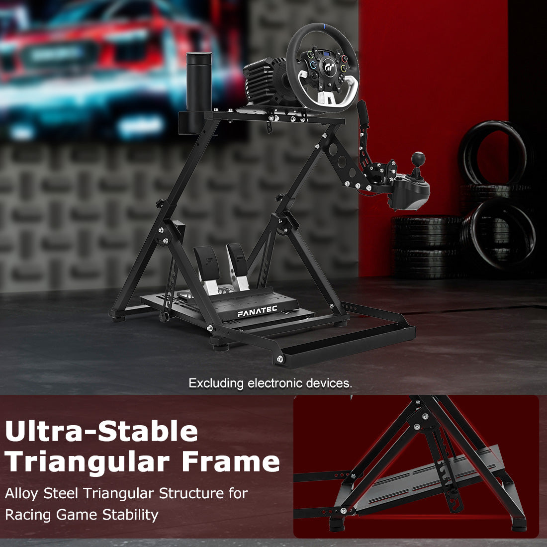 Zootopo Racing simulator Stand with Pulley Chair Fixing, Fit for Logitech G25 G27 G920/Fanatec/Thrustmaster, Adjustable Foldable Without Steering Wheel,Pedal and Handbrake