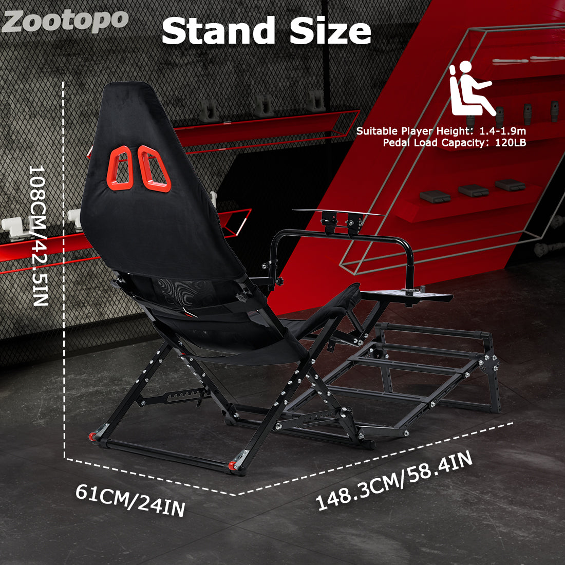 Zootopo Foldable X-Design Rig Racing Simulator Cockpit Frame  With Seat- Direct Drive Compatible Fit for Logitech/Thrustmaster/Fanatec G29 G920 G923 T248 T300 Not Included Wheel Shifter and Pedals
