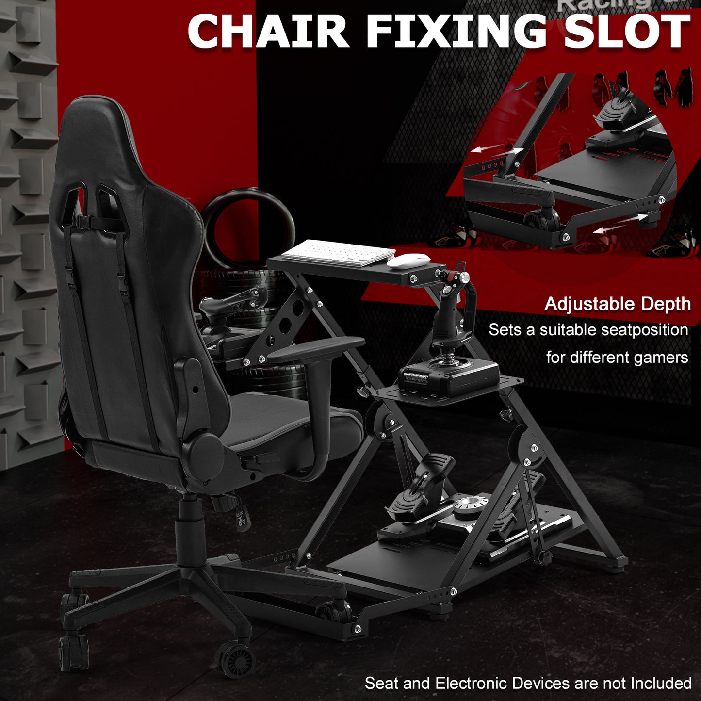 Zootopo Foldable Flight Simulation Cockpit with Fixed Slot Fit for Logitech/Thrustmaster/Hotas Warthog/Fanatec,  Adjustable Fight Sim Mount Pedals, Steering Wheel Not Included