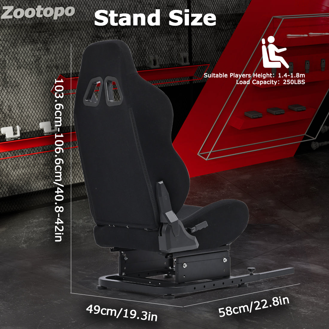 Zootopo Racing Simulator Cockpit with Black Seat, for Steering Wheel Stands, Double Locking Slides Cloth Breathable Gaming Seat,Add-On Stand