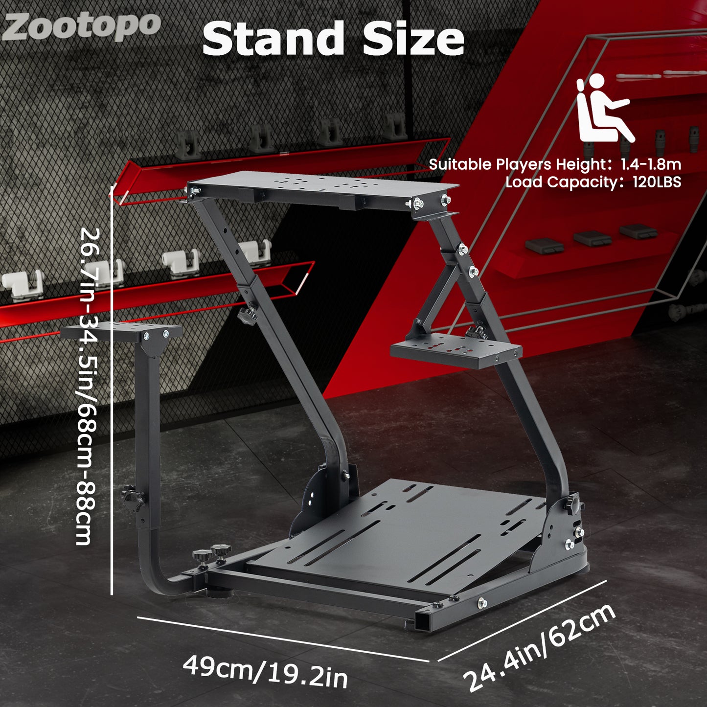 Zootopo Racing Steering Wheel Stand, Foldable Dual Shift Levers, Fit for Logitech G920/Thrustmaster/PXN, Multi-level Adjustable, Easy Storage, Install Cockpit, No Handbrake, Pedal and Steering Wheel