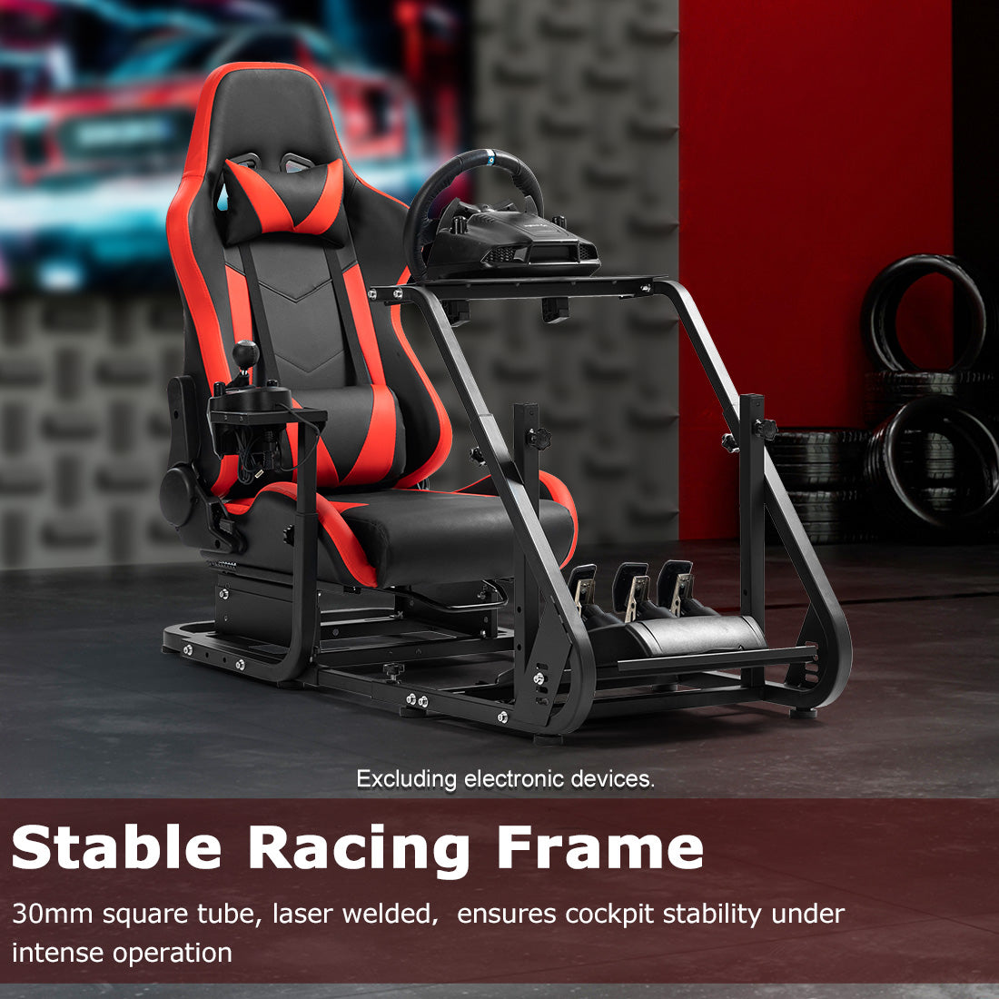 Zootopo Adjustable Sim Racing Cockpit with Red Seat, Fit for Logitech/Thrustmaster/Fanatec G920 G923 G29 Frame, Double Arm Reinforcement, No Steering Wheel, Pedal, Handbrake