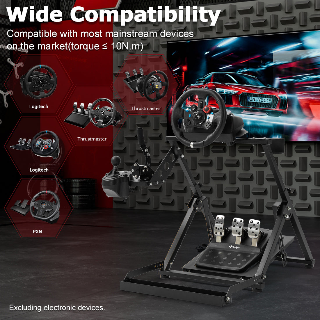Zootopo Racing simulator Stand with Pulley Chair Fixing, Fit for Logitech G25 G27 G920/Fanatec/Thrustmaster, Adjustable Foldable Without Steering Wheel,Pedal and Handbrake