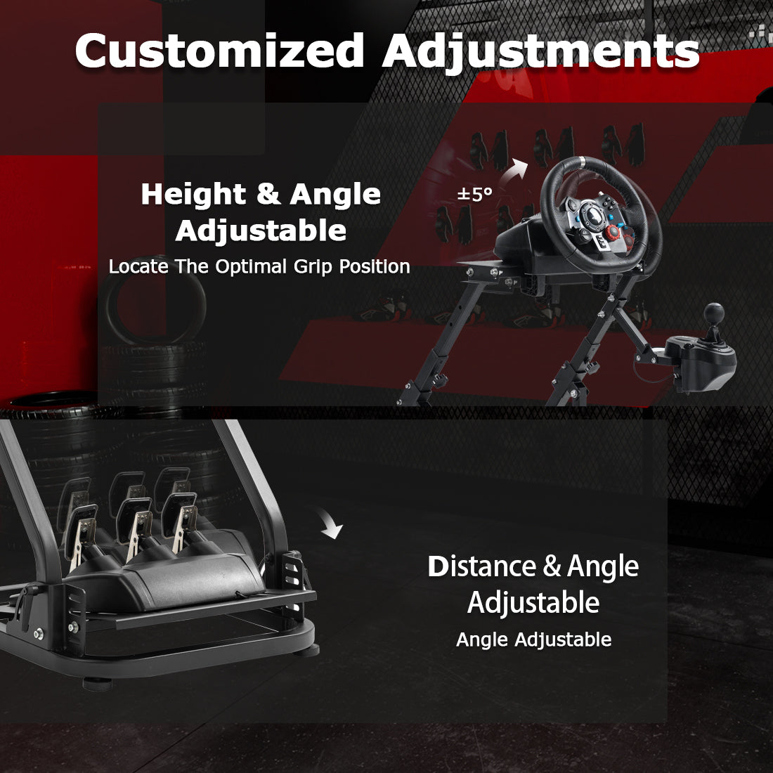Zootopo Racing Wheel Stand with Gear Shifter and Pedal Mount, Fit for Logitech G25 G27 G29/Thrustmaster T150 T248,  Multi-position Adjustable Racing Cockpit with Easy Storage, Not Include Steering Wheel, Pedal and Handbrake