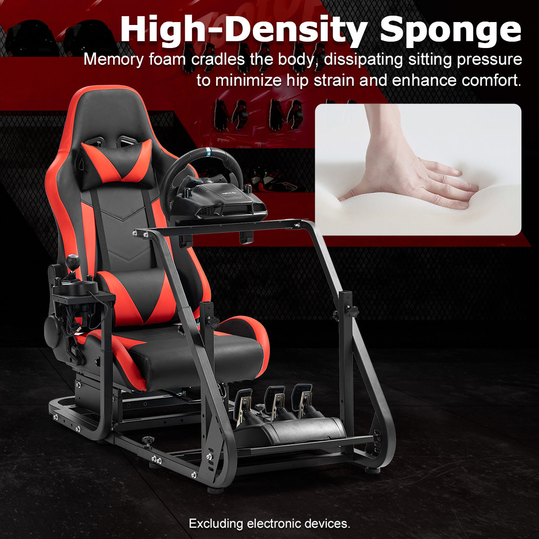 Zootopo Adjustable Sim Racing Cockpit with Red Seat, Fit for Logitech/Thrustmaster/Fanatec G920 G923 G29 Frame, Double Arm Reinforcement, No Steering Wheel, Pedal, Handbrake