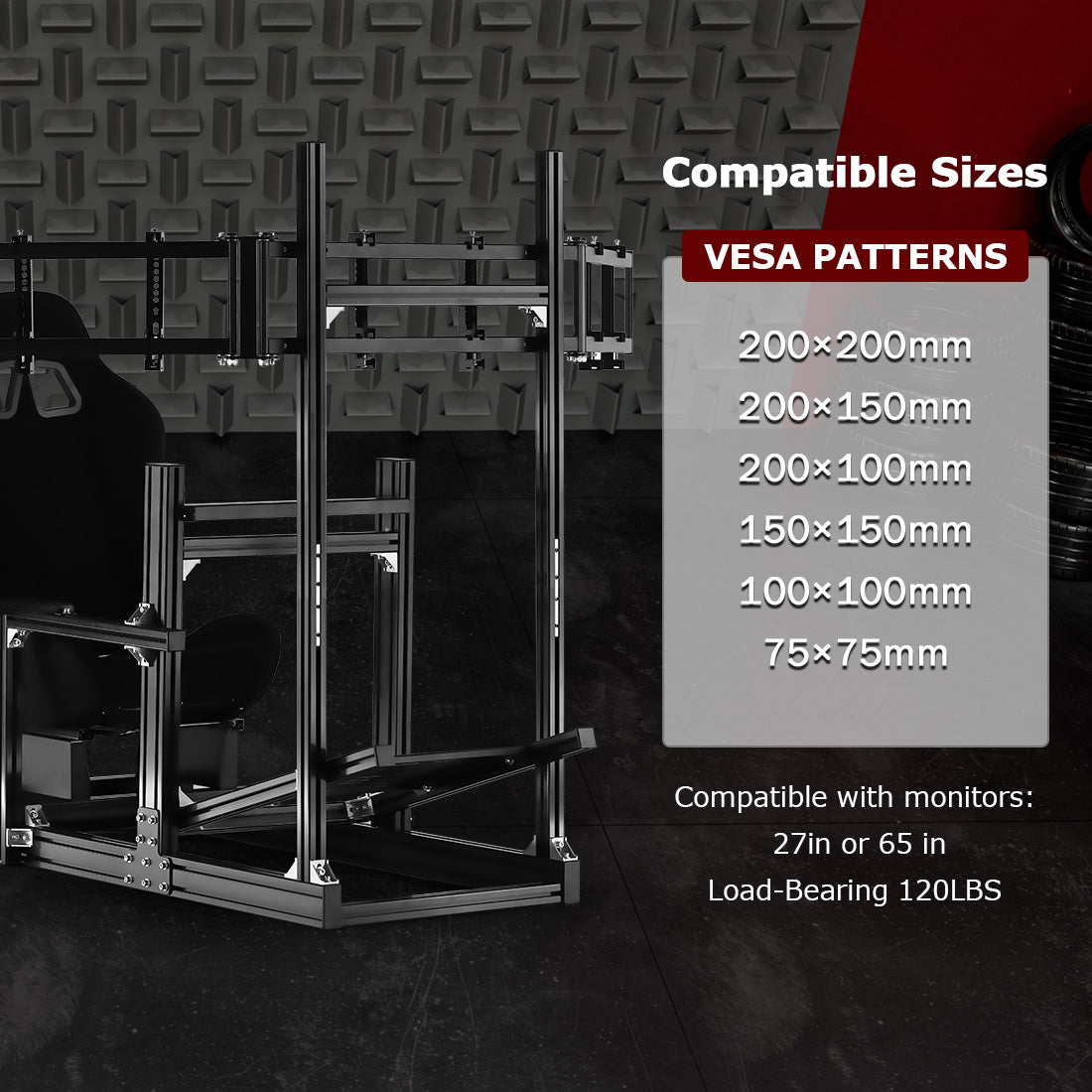 Zootopo 8040 Aluminum Profile Racing Sim Cockpit with Triple Monitor Stand Fit Logitech G923 G920, Adjuatable Gaming Simulator Cockpit with Black Seat Not Include Steering Wheel,Pedals,Handbrake