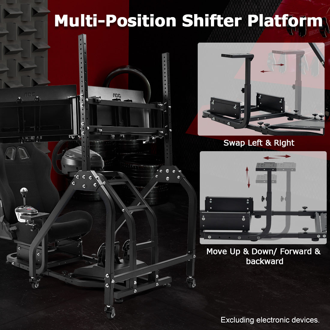 Zootopo Adjustable Racing Sim Cockpit with Black Seat Unobstructed Design for Both Legs Fit for Logitech/Thrustmaster G29 G923 G25 T80 T150 Racing Wheel Cockpit with Triple Monitor Stand Not Include Steering Wheel,Pedals,Handbrake
