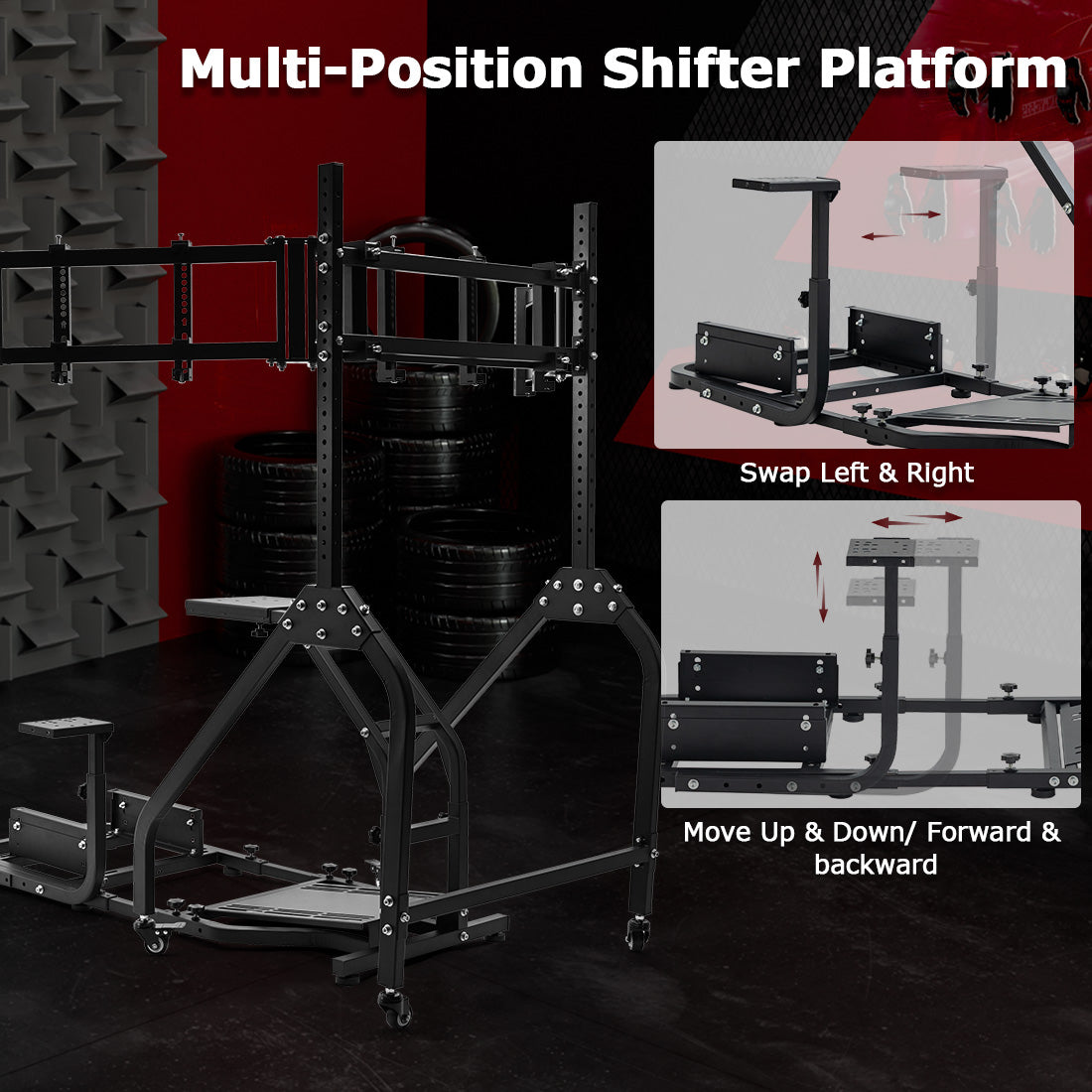 Zootopo Adjustable Racing Sim Cockpit with Triple Monitor Stand Unobstructed Design for Both Legs Fit for Logitech/Thrustmaster G29 G923 G25 T80 T150 Racing Wheel Cockpit Not Include Steering Wheel,Pedals,Handbrake