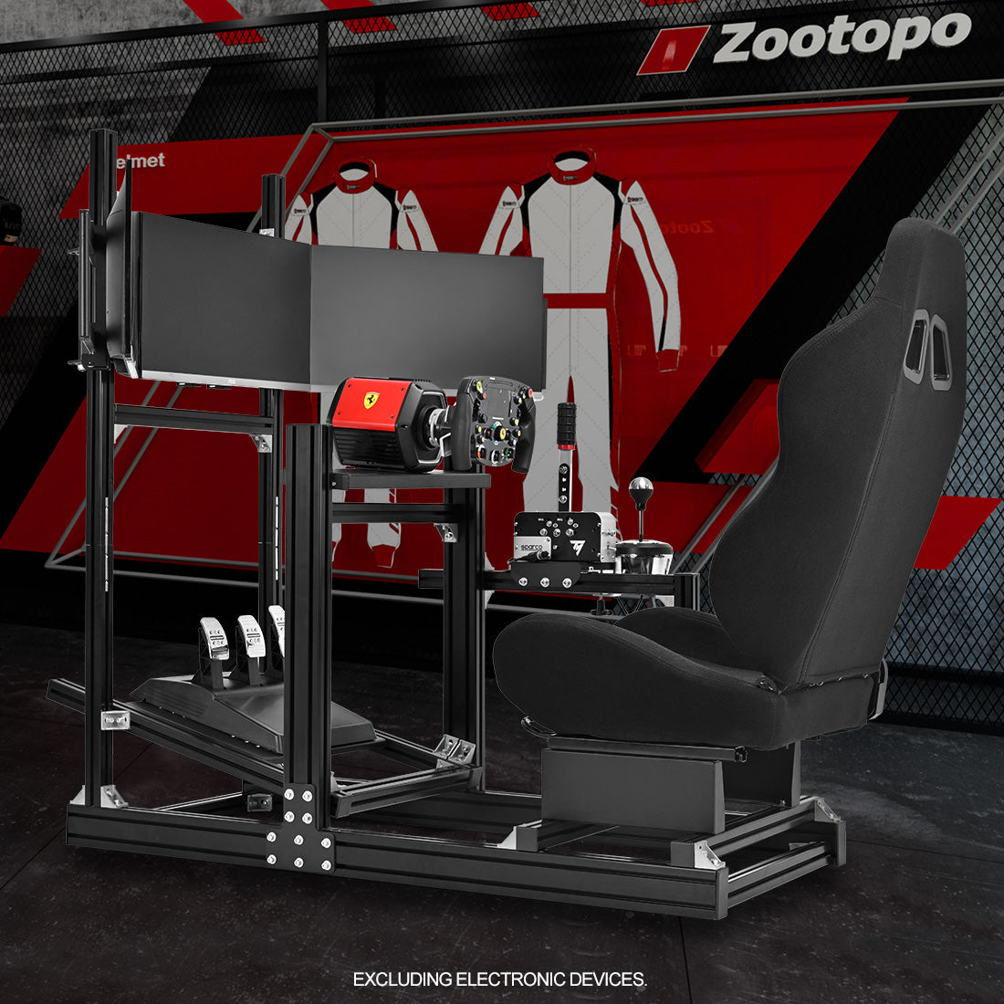 Zootopo 8040 Aluminum Profile Racing Sim Cockpit with Triple Monitor Stand Fit Logitech G923 G920, Adjuatable Gaming Simulator Cockpit with Black Seat Not Include Steering Wheel,Pedals,Handbrake