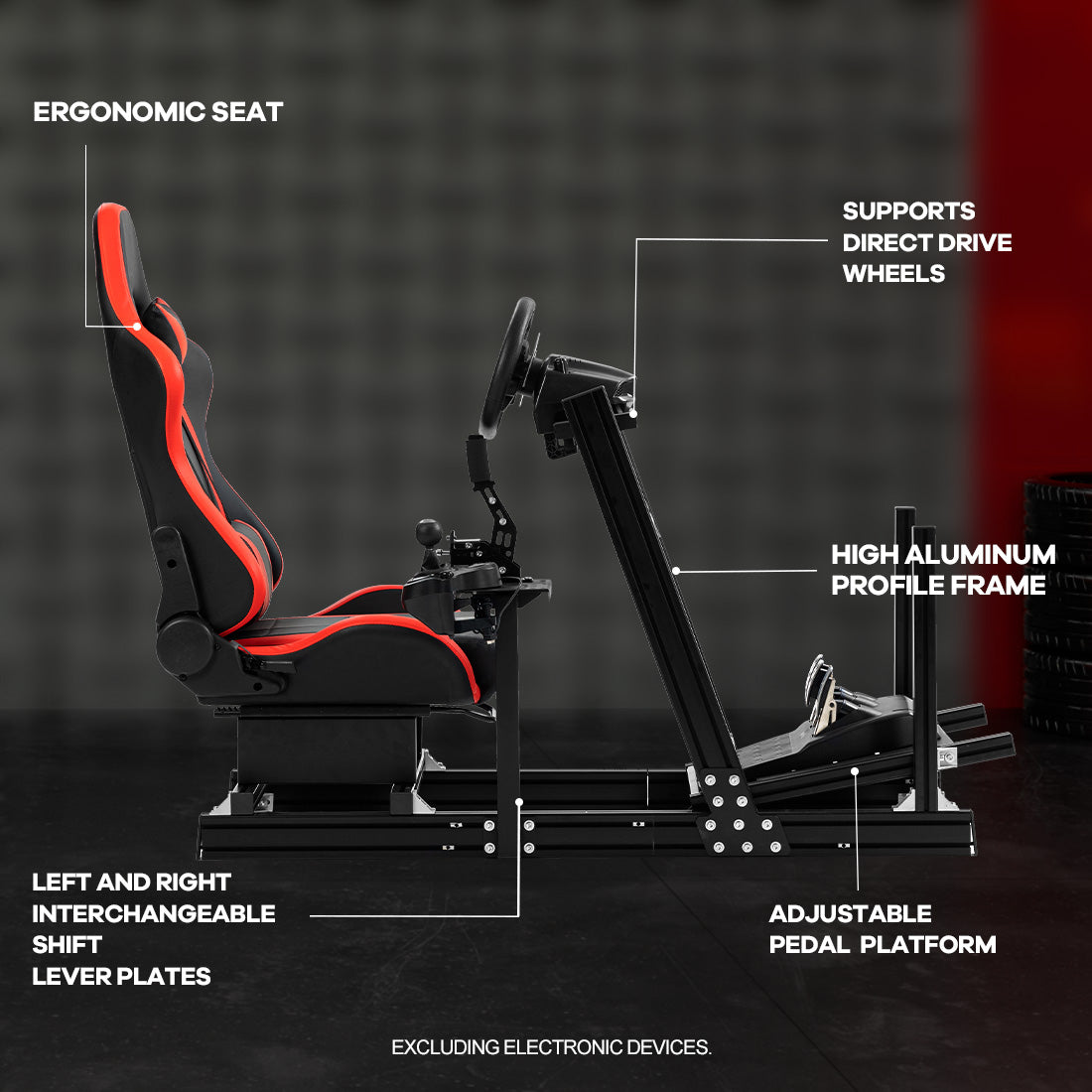 Zootopo 8040 Aluminum Profile Racing Simulaor Cockpit Simulator with Red Seat Fit for Logitech/Thrustmaster/Fanatec/Moza G920,G923 Professional&Expandability,F1 Truck,No Handbrake,Pedals,Steering Wheel