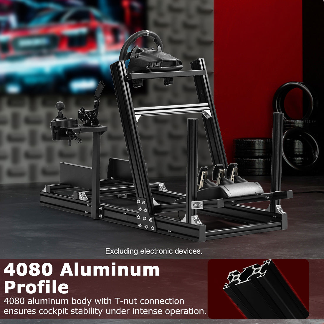 Zootopo 8040 Aluminum Profile Racing Simulaor Cockpit Fit for Logitech/Thrustmaster/Fanatec/Moza G920,G923 Professional&Expandability,F1 Trunk,No Seat,Handbrake,Pedals,Steering Wheel