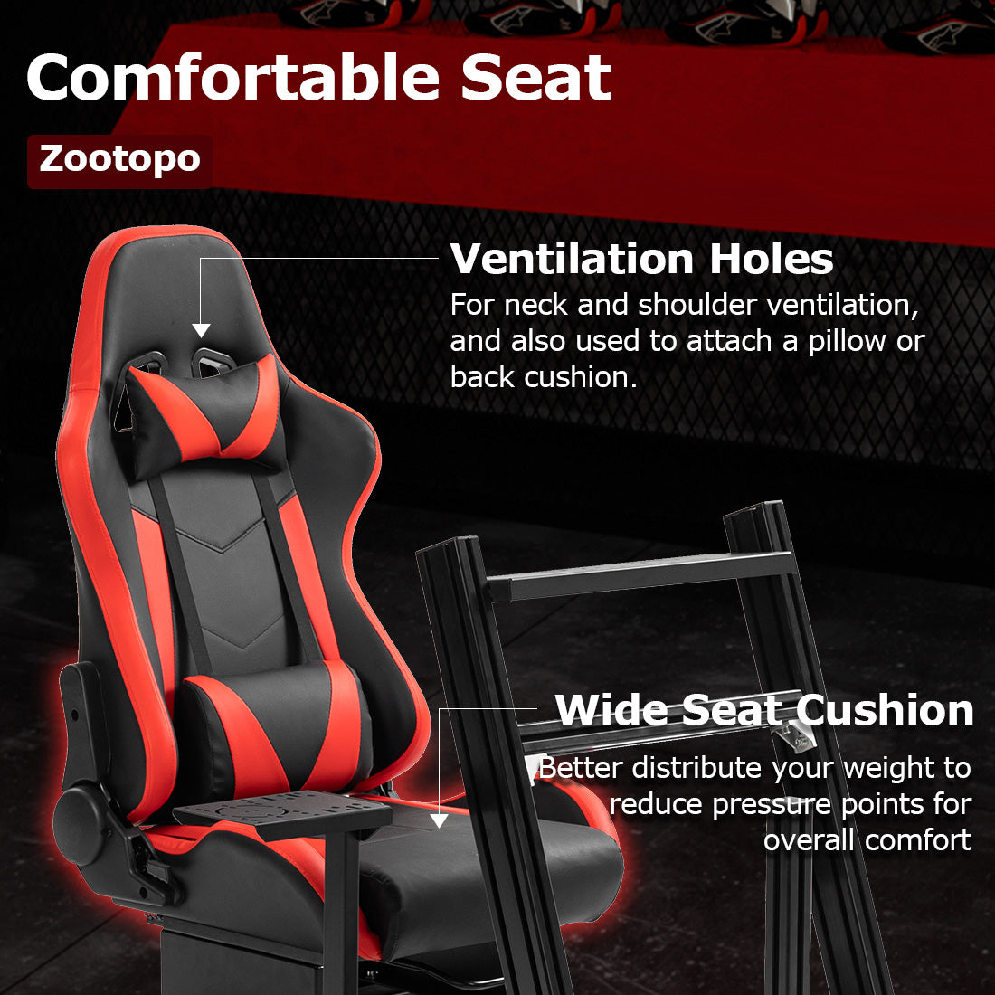Zootopo 8040 Aluminum Profile Racing Simulaor Cockpit Simulator with Red Seat Fit for Logitech/Thrustmaster/Fanatec/Moza G920,G923 Professional&Expandability,F1 Truck,No Handbrake,Pedals,Steering Wheel
