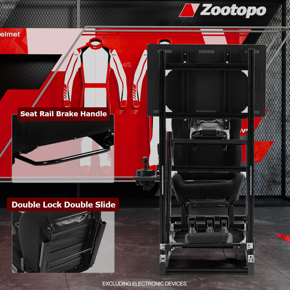 Zootopo 8040 Aluminum Profile Racing Simulator Cockpit with Black Seat & Monitor Frame Fit for Logitech/Thrustmaster/Fanatec G25 G27 G29 G923 T80,F1 Trunk,No Handbrake,Pedals & Steering Wheel