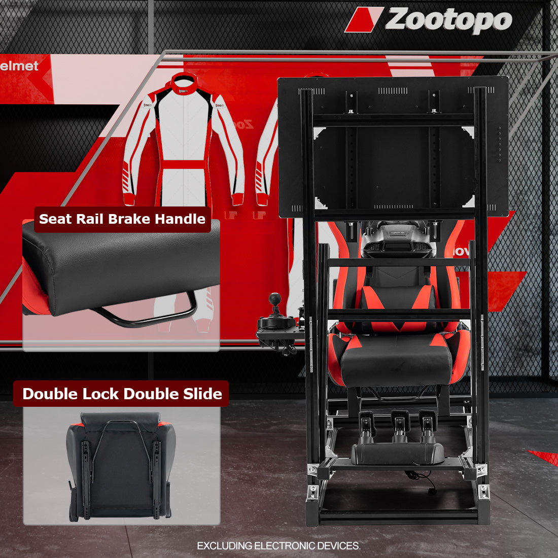 Zootopo 8040 Aluminum Profile Racing Simulaor Cockpit with Red Seat & Monitor Frame Fit for Logitech/Thrustmaster/Fanatec G920,G923&T80 Professional,F1 Trunk,No Handbrake,Pedals,Steering Wheel
