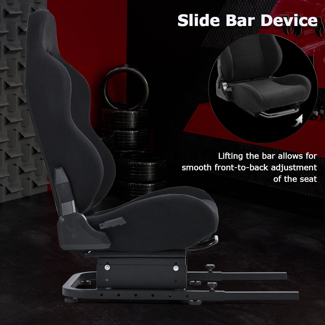 Zootopo Racing Simulator Cockpit with Black Seat, for Steering Wheel Stands, Double Locking Slides Cloth Breathable Gaming Seat,Add-On Stand