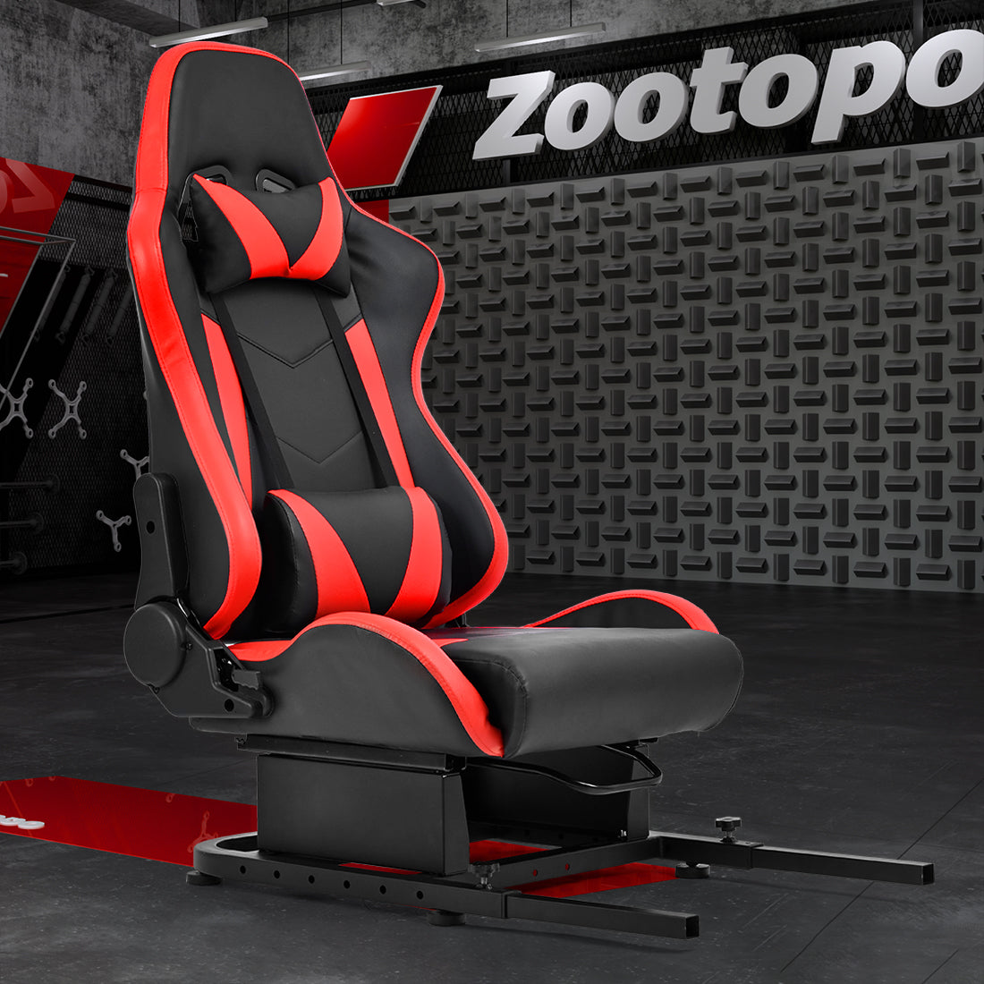 Zootopo Rear Seat Bottom Brackets of 30mm Square Tube Racing Simlator Cockpit with Red Seat， DIY Upgraded Racing Seat Gaming Steering Wheel Stand Thickened Steel Adjustable