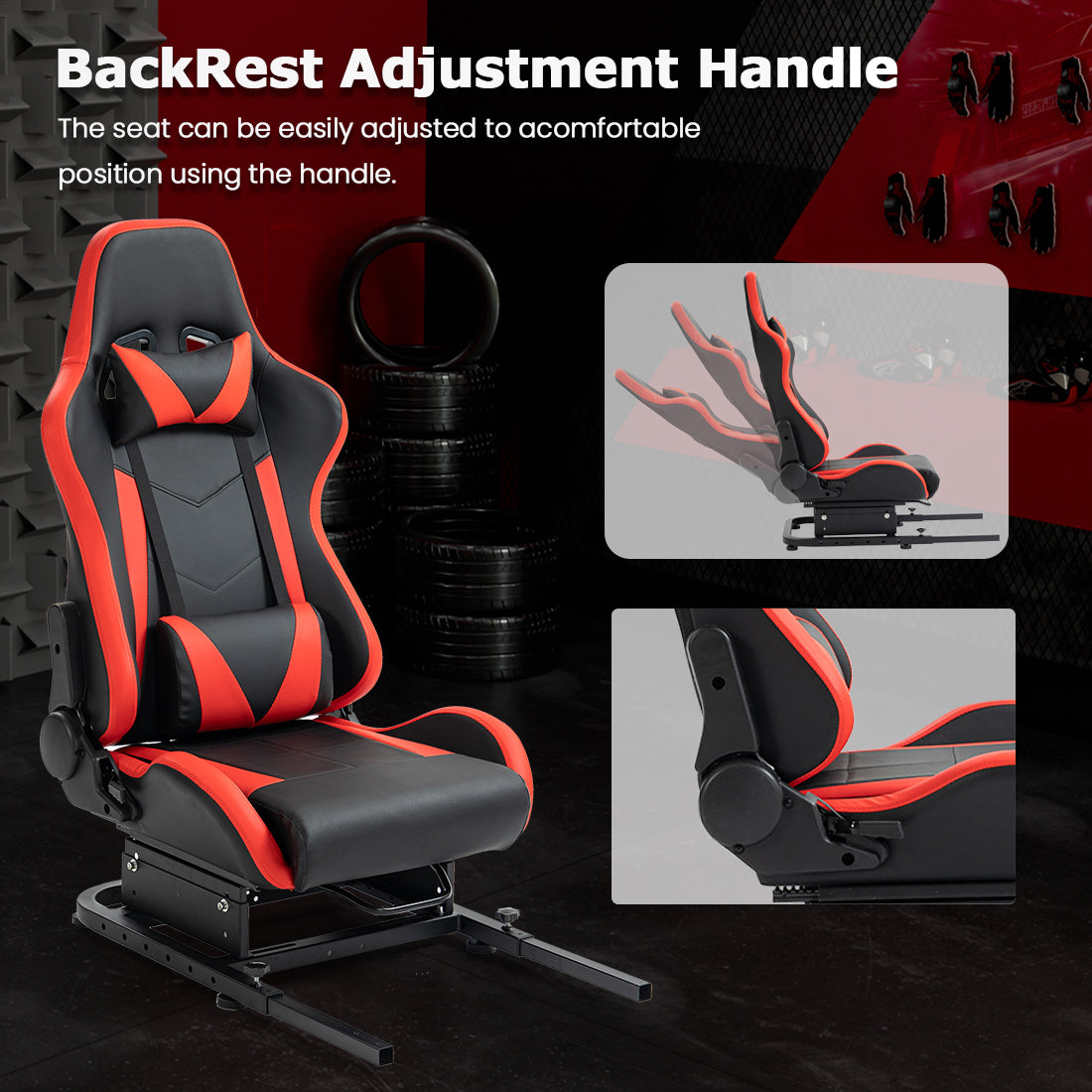 Zootopo Racing Seat Stand, Modern Style, Red and Black, Faux Leather, Ergonomic, Gaming Chair Stand, Racing Game, Adult, Indoor Use