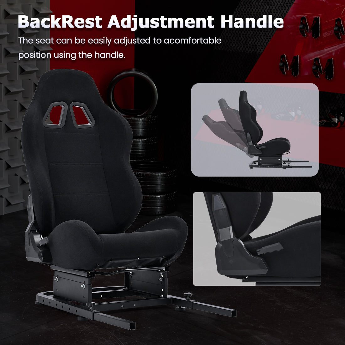 Zootopo Racing Simulator Cockpit with Black Seat, for Steering Wheel Stands, Double Locking Slides Cloth Breathable Gaming Seat,Add-On Stand
