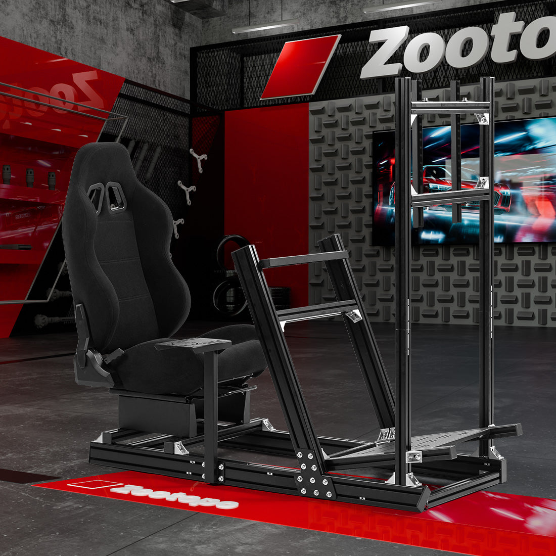Zootopo 8040 Aluminum Profile Racing Simulator Cockpit with Black Seat & Monitor Frame Fit for Logitech/Thrustmaster/Fanatec G25 G27 G29 G923 T80,F1 Trunk,No Handbrake,Pedals & Steering Wheel