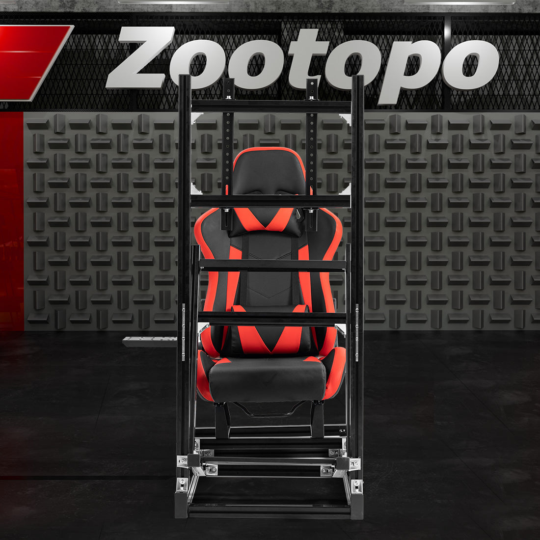Zootopo 8040 Aluminum Profile Racing Simulaor Cockpit with Red Seat & Monitor Frame Fit for Logitech/Thrustmaster/Fanatec G920,G923&T80 Professional,F1 Trunk,No Handbrake,Pedals,Steering Wheel