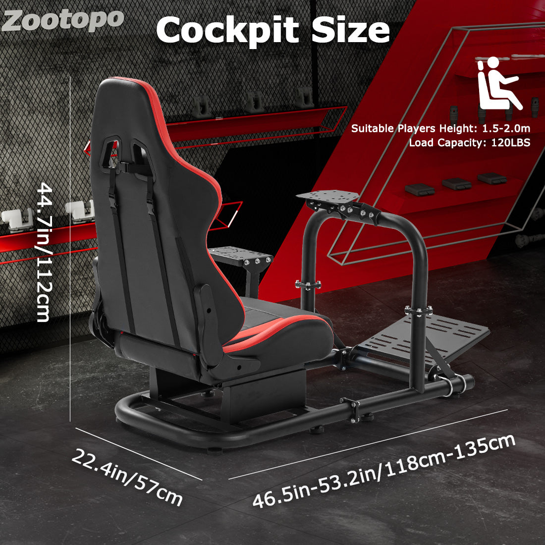 Zootopo G920 Racing Simulator Cockpit with Red Seat Frame Large Round Tube Stable and Adjustable Racing Wheel Stand Fit for Logitech G25 G27 G29 G920 Thrustmaster T80 T150 Wheel, Pedals and Shifter Not Include