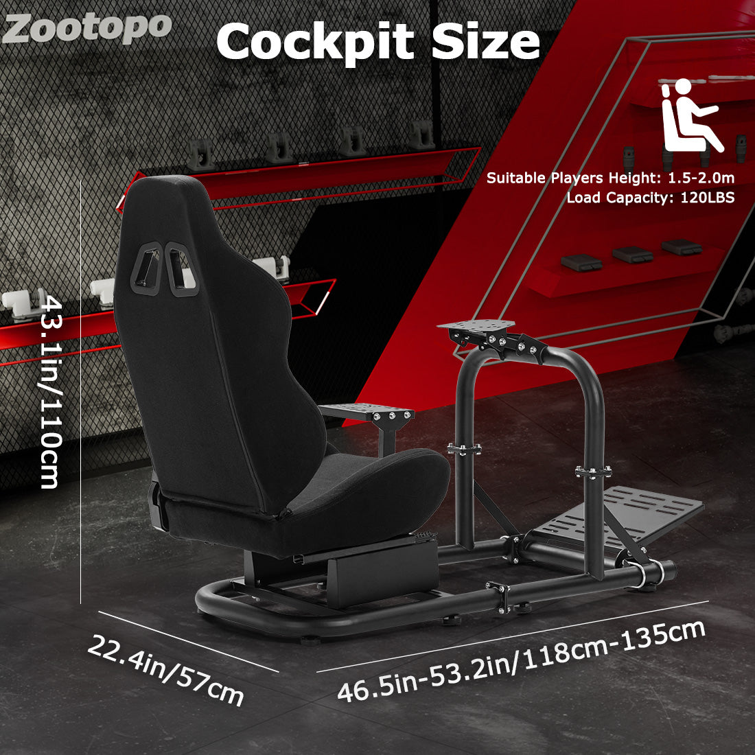 Zootopo Racing Driving Simulator Cockpit with Black Seat Stability Upgrade Fit for Logitech/Thrustmaster/Fanatec G27,G29,G920,G923,T300RS &CSL-DD Wheel Frame,No Steering Wheel,Pedal,Handbrake